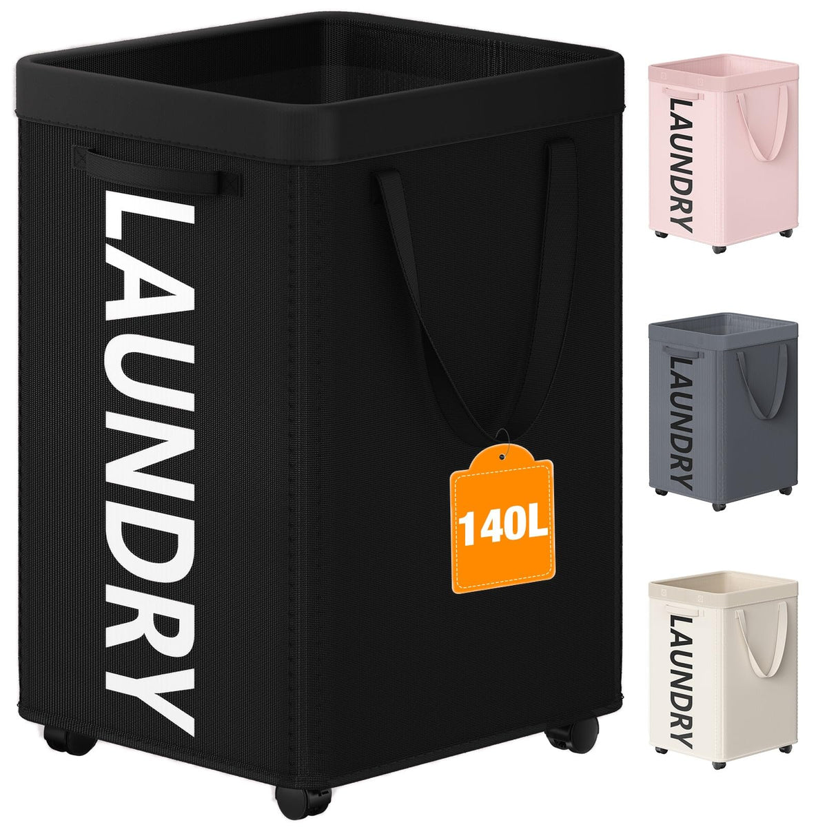 Optish 90L Laundry Basket with Wheels, Rolling Hamper with Removable Bag