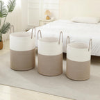 Laundry Basket Hamper Tall Rope Storage Woven for Blanket Toys Dirty Clothes in Living Room Bathroom Bedroom White & Brown 60L/15.8Gal