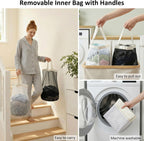 efluky Double Laundry Hamper with Lid and 2 Removable Bags, Beige