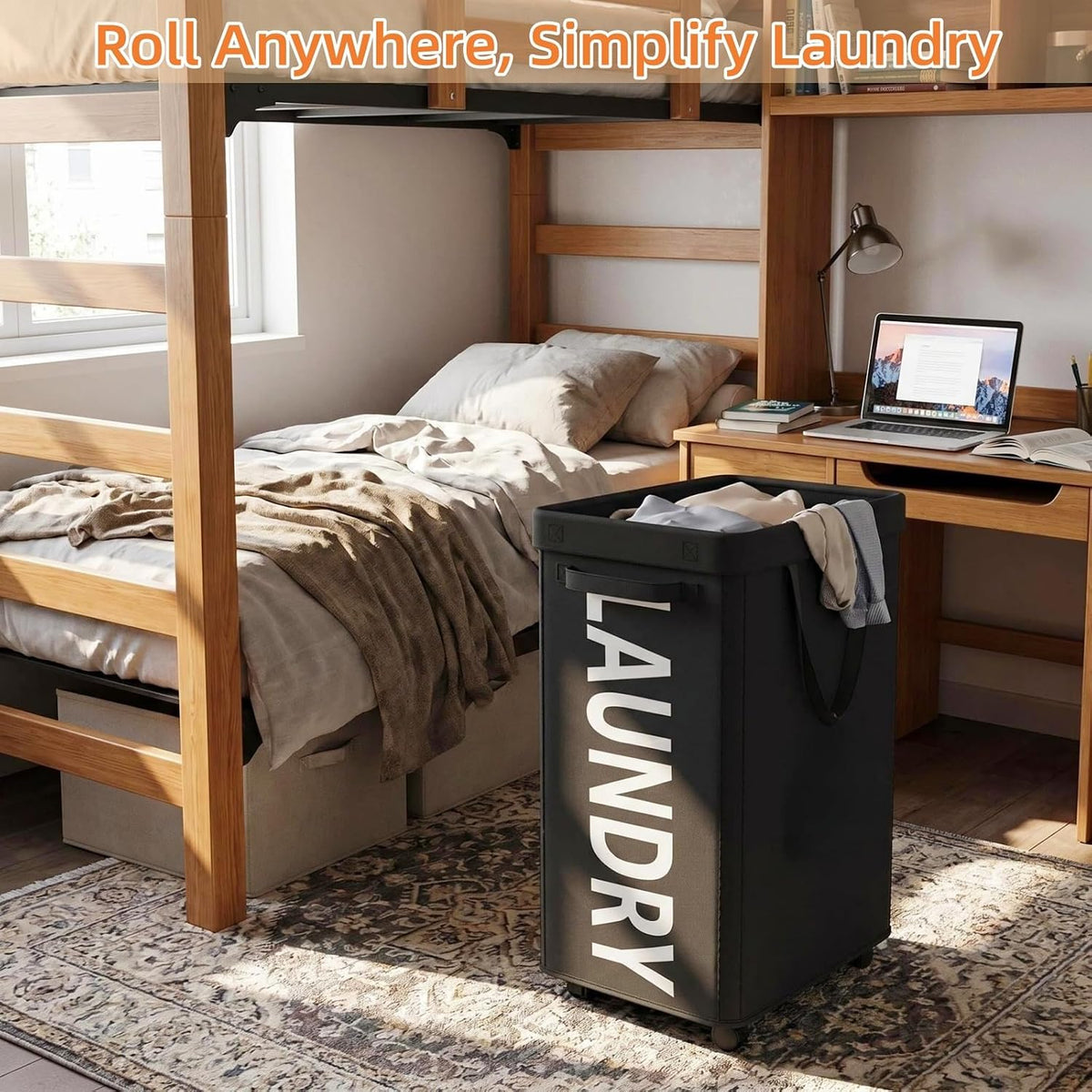 Optish 90L Laundry Basket with Wheels, Rolling Hamper with Removable Bag