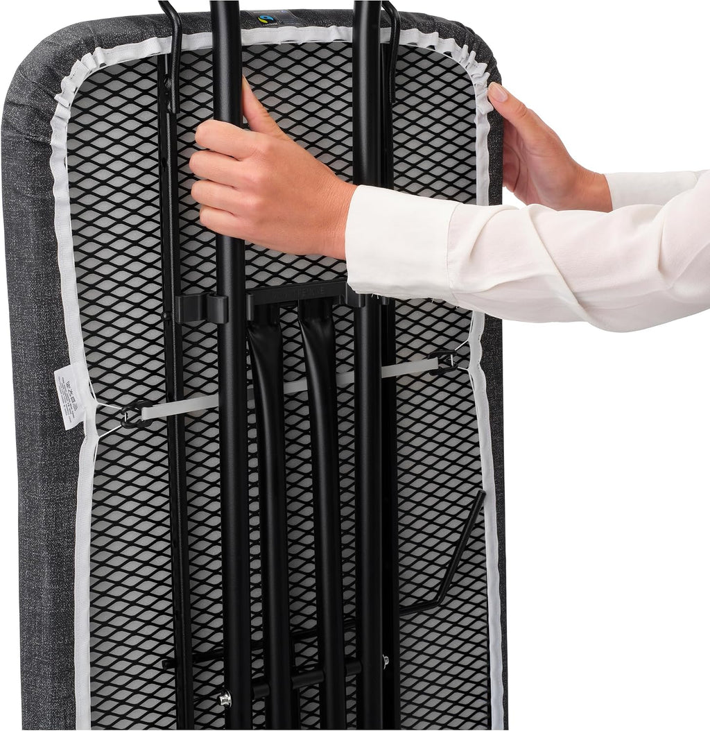 Brabantia XL Comfort Ironing Board with Solid Steam Iron Rest | Large (Size C) | Fairtrade Denim Black Cover | Adjustable Height (27-38"), Easy Fold, Anti-Collapse Lock, Non-Slip Feet