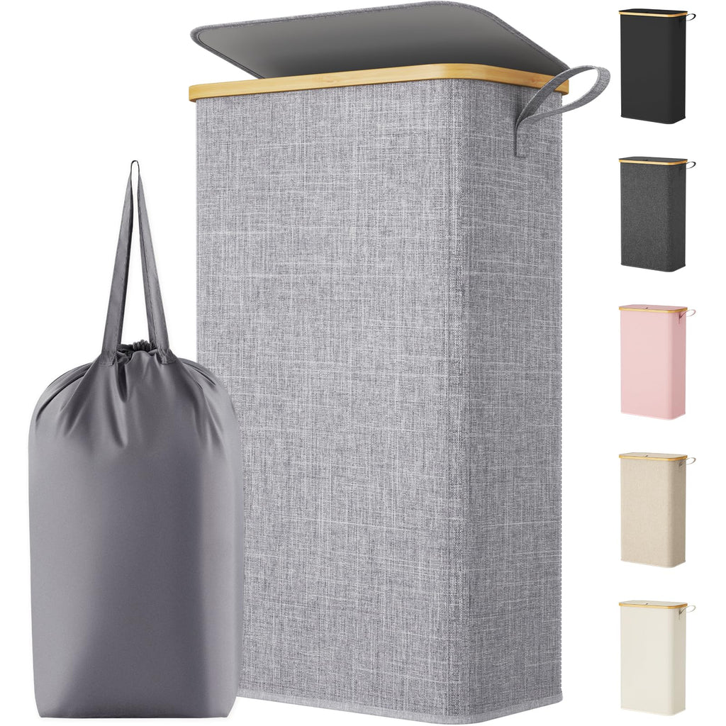Lifewit 65L Slim Laundry Hamper with Lid and Removable Bag, Beige