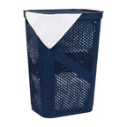 Mind Reader Slim Laundry Hamper with Lid, 60L Clothes Basket, Ventilated Plastic, Black