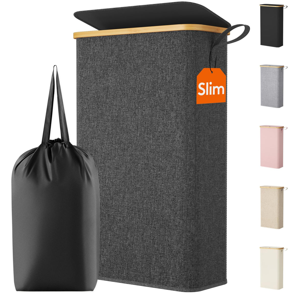 Lifewit 65L Slim Laundry Hamper with Lid and Removable Bag, Beige