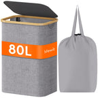 Lifewit 105L Large Laundry Basket with Lid, Removable Bags, Black