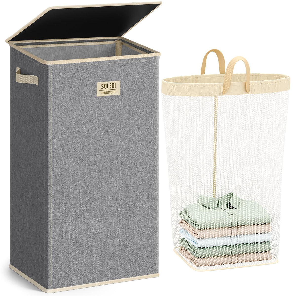 SOLEDI 100L Laundry Hamper with Lid, Large Collapsible Laundry Basket