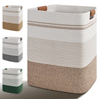Laundry Hamper, 85L Tall Laundry Basket with Leather Handles, Rectangle Large Clothes Hamper for Organizing, Cotton Woven Laundry Baskets Storage Hampers for Bedroom, Nursery, Living Room