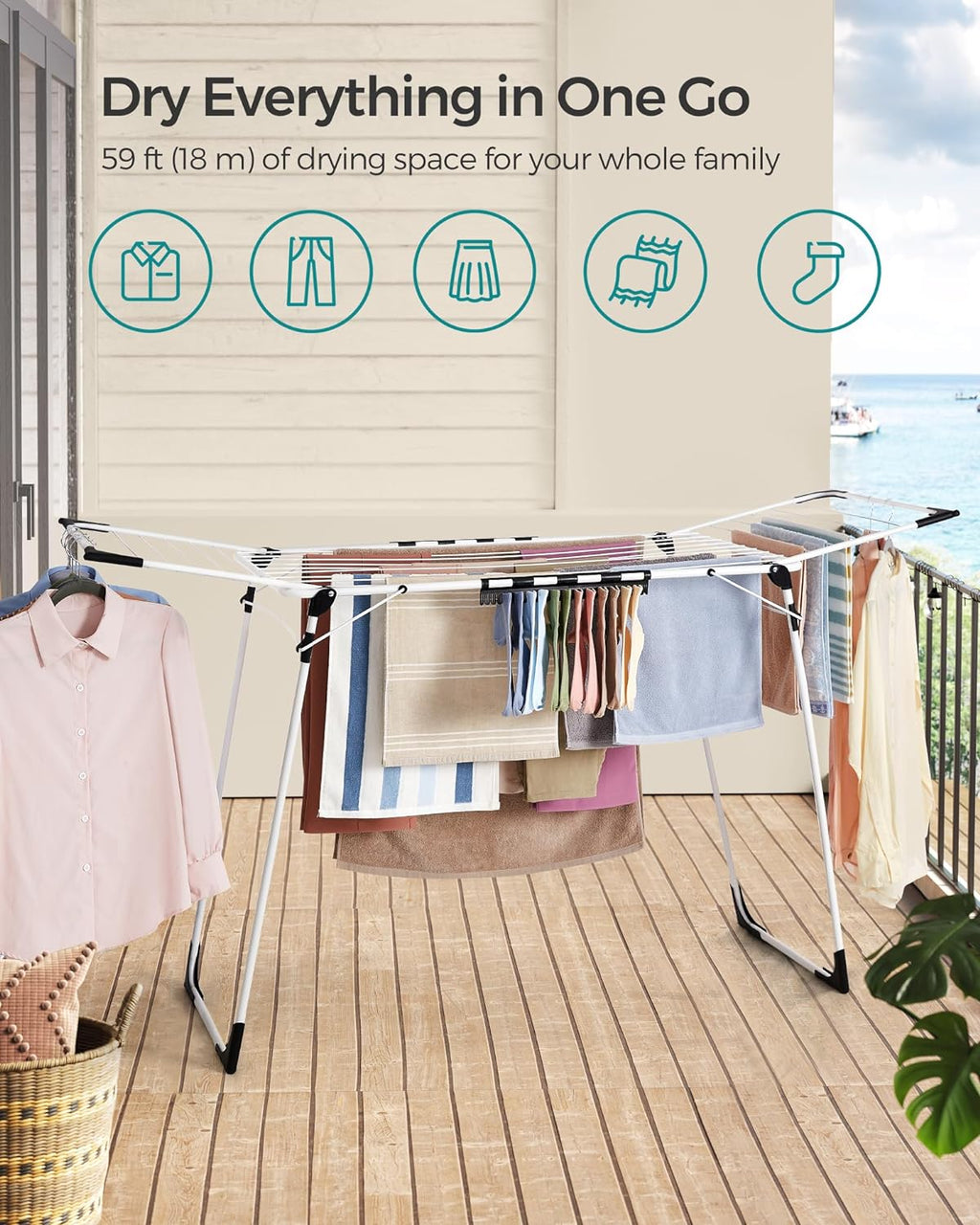 SONGMICS Clothes Drying Rack, Foldable, Heavy Duty, Space Saving