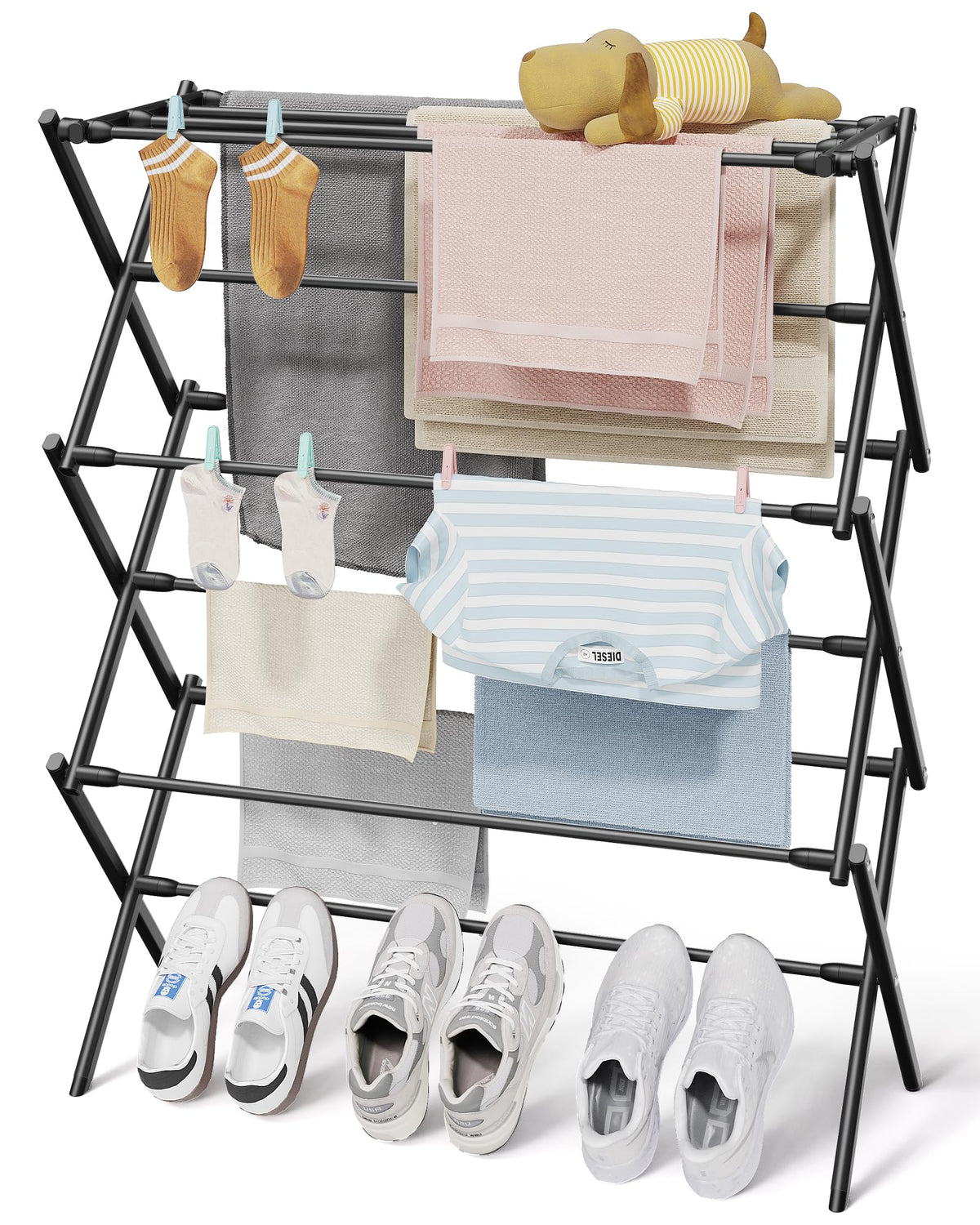 Sakugi Foldable 3-Tier Clothes Drying Rack 37.4" H with Non-Slip Feet