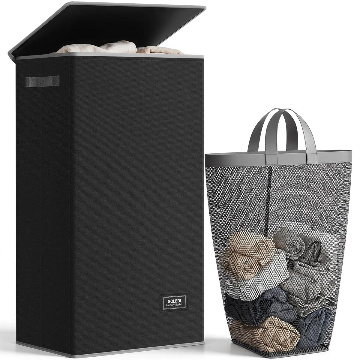 SOLEDI 100L Laundry Hamper with Lid, Large Collapsible Laundry Basket