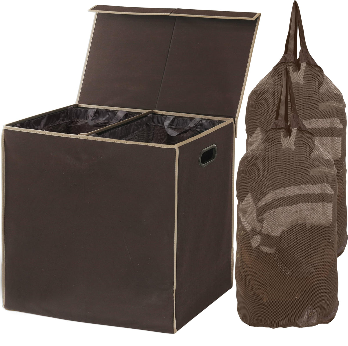 Simple Houseware Double Laundry Hamper with Lid & Removable Bags, Black