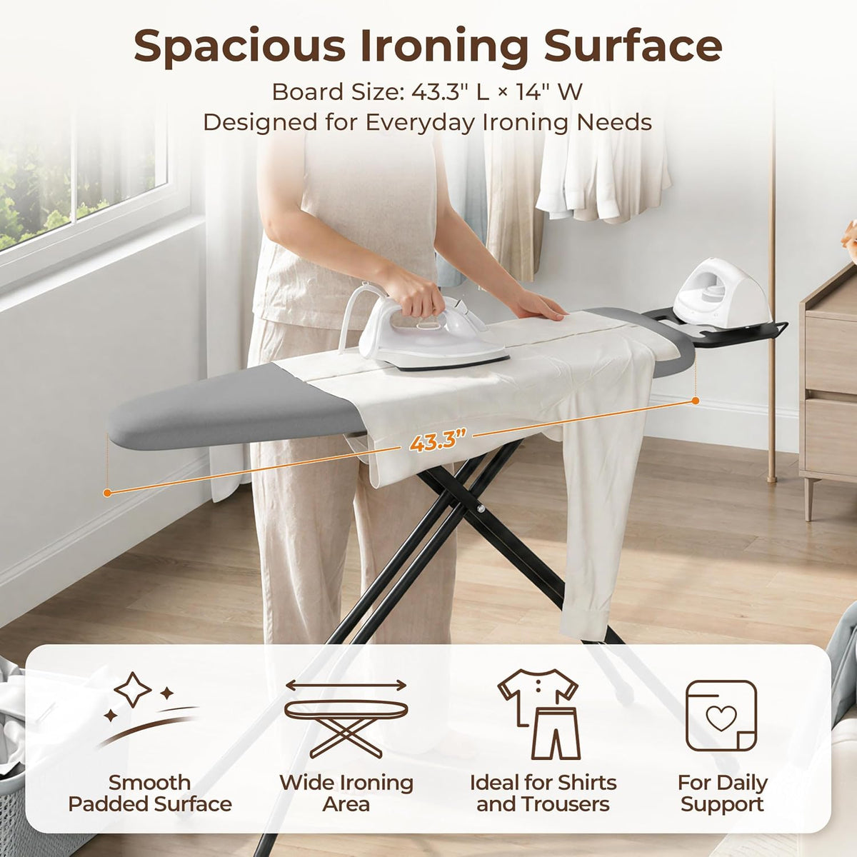 Yaheetech Ironing Board 43"x14" with Heavy Duty Iron Rest, Foldable, Gray