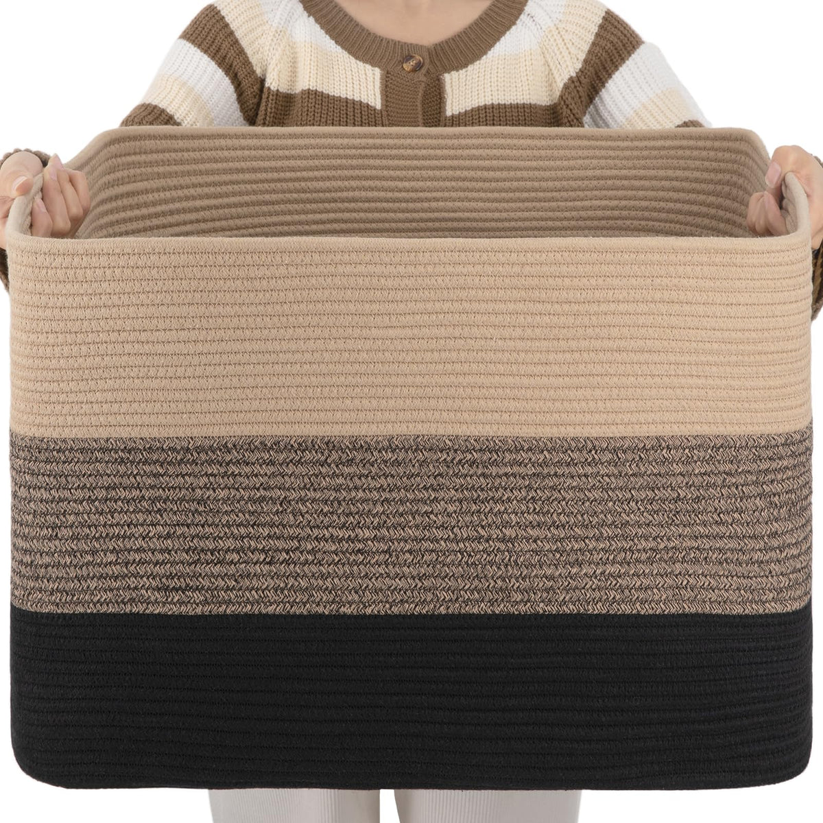 OIAHOMY Blanket Basket Laundry Basket Dog Toy Basket 75L Gradient Brown
