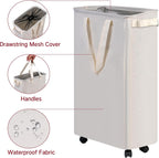 efluky Slim Laundry Hamper with Wheels, Rolling Laundry Basket for Clothes, Small Laundry Basket for Bedroom, Dorm and Laundry Room, 60L (12.7 Gallons) Beige