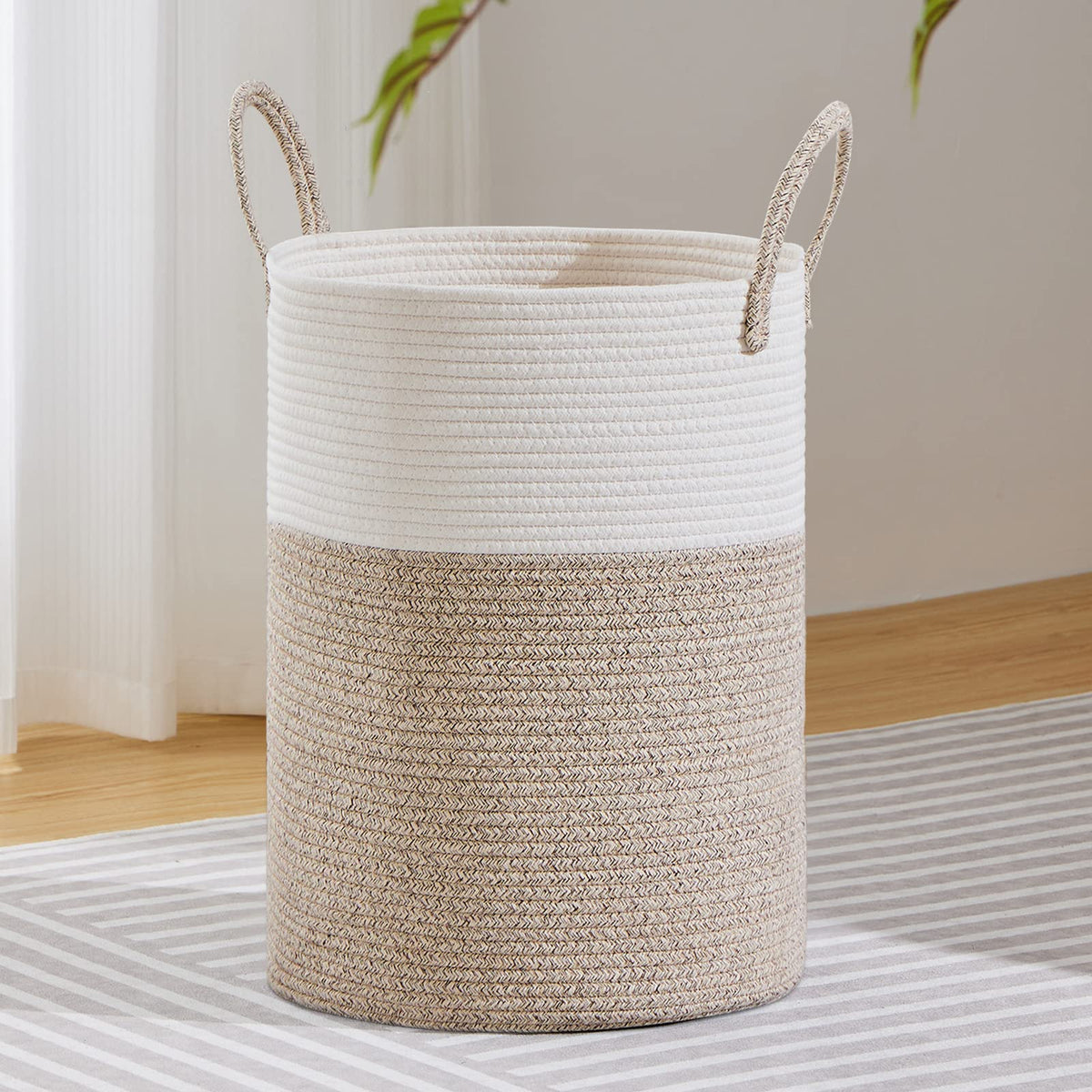 VIPOSCO 72L Tall Woven Laundry Basket Hamper, White