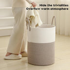Laundry Basket Hamper Tall Rope Storage Woven for Blanket Toys Dirty Clothes in Living Room Bathroom Bedroom White & Brown 60L/15.8Gal