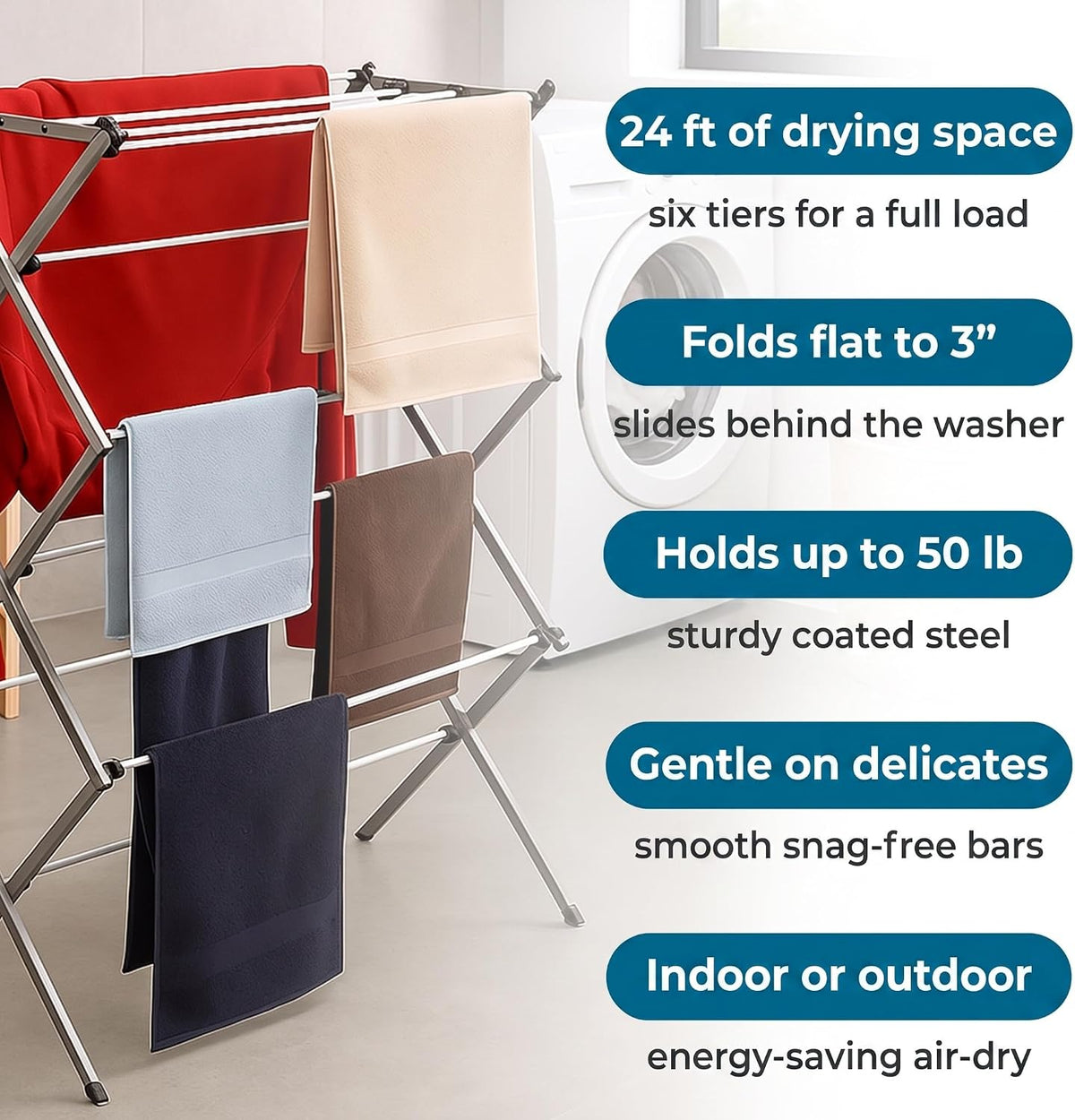 Honey-Can-Do 6-Tier Collapsible Steel Clothes Drying Rack, 24 ft, White