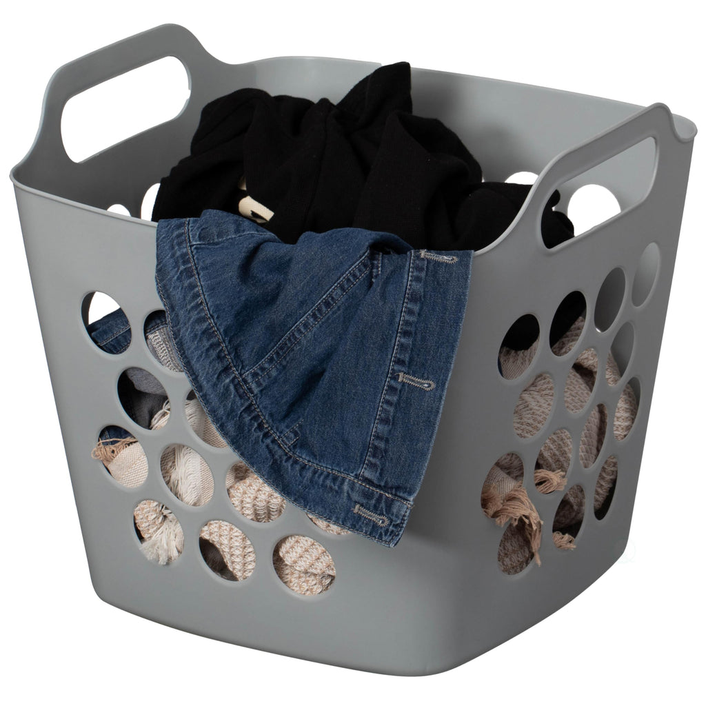 Flexible Plastic Laundry Basket - Square Storage Hamper with Side Handles for Easy Carrying - Versatile Organizer for Laundry, and Household Storage, 28 Litter White