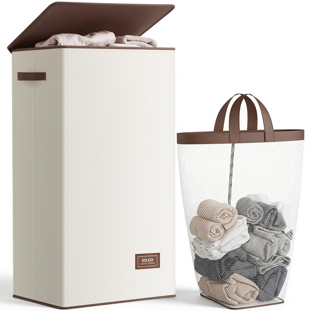 SOLEDI 100L Laundry Hamper with Lid, Large Collapsible Laundry Basket