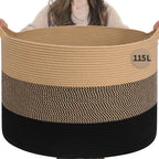 INDRESSME XXXLarge Woven Rope Blanket Basket Living Room Brown, 90L