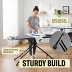 Ironing Board with Iron Rest – Full Size Foldable Board – Adjustable Height Steel Mesh Surface – Gray Padded Cotton Cover
