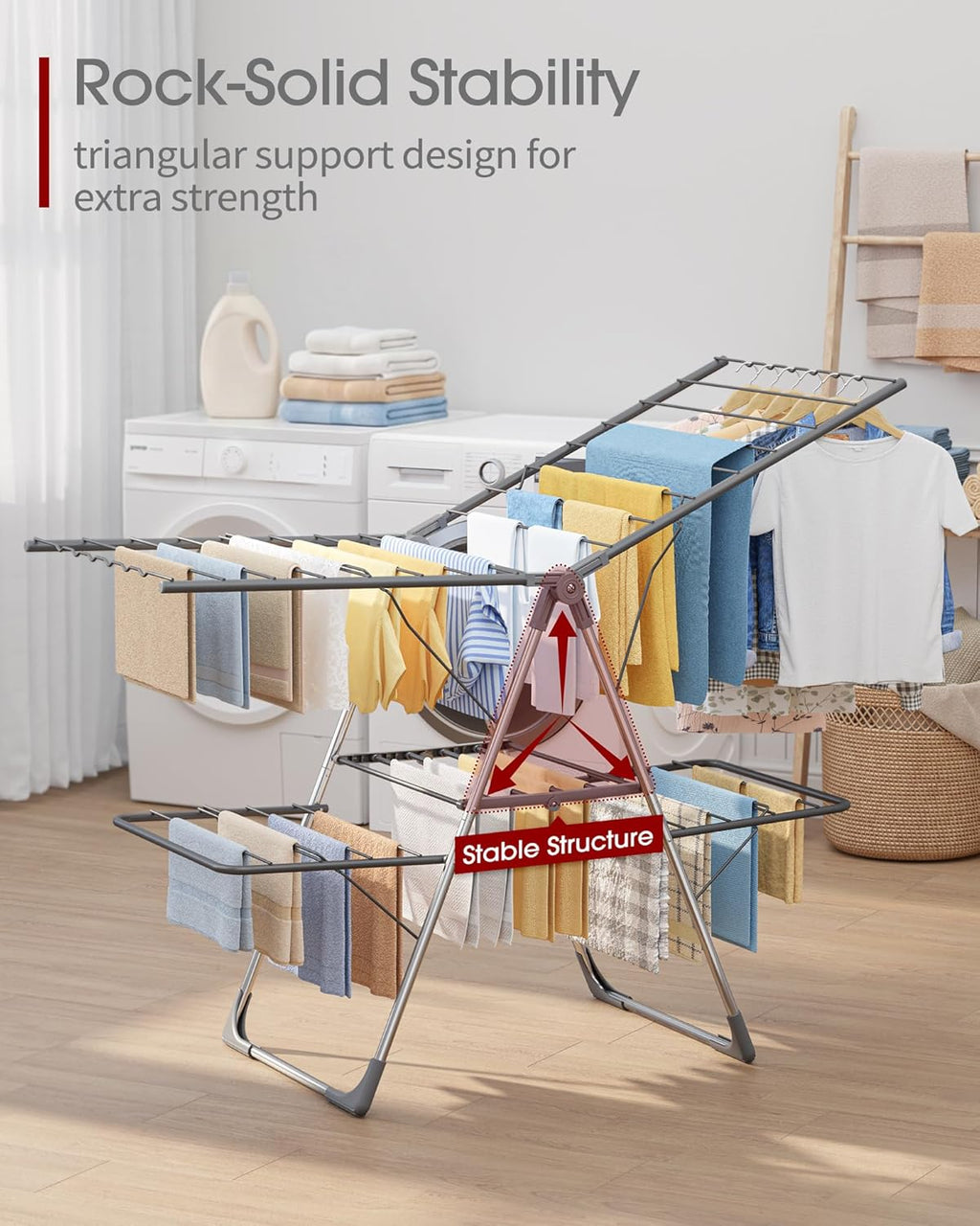 Sakugi Clothes Drying Rack, Foldable 2-Level with 55.5" Adjustable Wings