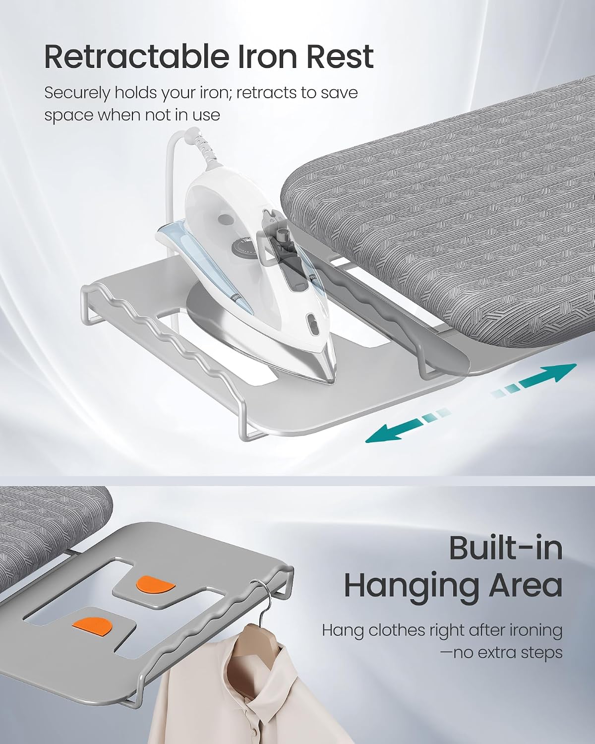 SONGMICS Ironing Board, Foldable, with Stable Iron Rest, 43 x 13 Inches