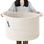 Large Woven Blanket Basket,65L Cotton Rope Laundry Basket