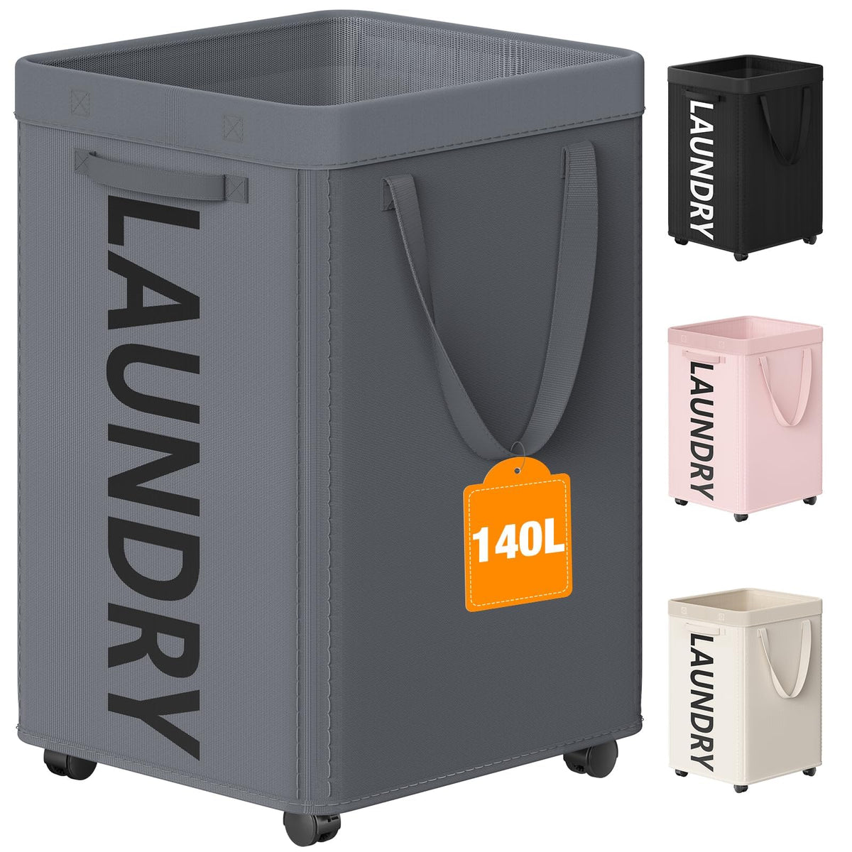Optish 90L Laundry Basket with Wheels, Rolling Hamper with Removable Bag