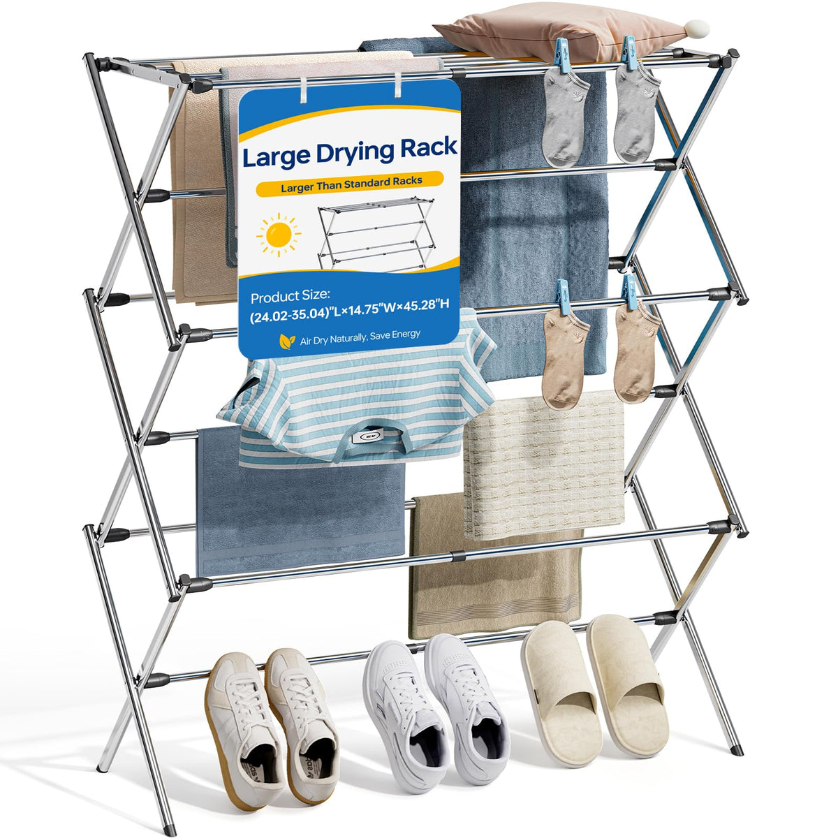 APEXCHASER Extra Large Clothes Drying Rack, 14.57" D × 44.88" H