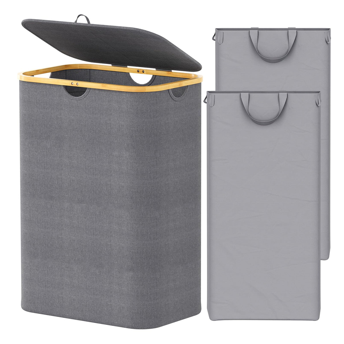 SpaceAid Laundry Hamper with Lid, 110L Large Tall Clothes Basket Bin with Bamboo Handles, Collapsible Laundry Hamper for Bedroom, Bathroom, Dorm, Laundry Room - Black