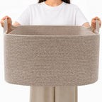 65L Laundry Basket with Handles, Woven Blanket Basket, White/Brown