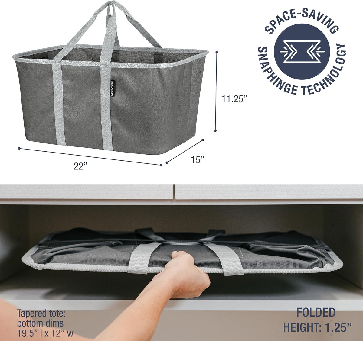 CleverMade Collapsible Laundry Baskets, 50L Tote 2 Pack, Charcoal