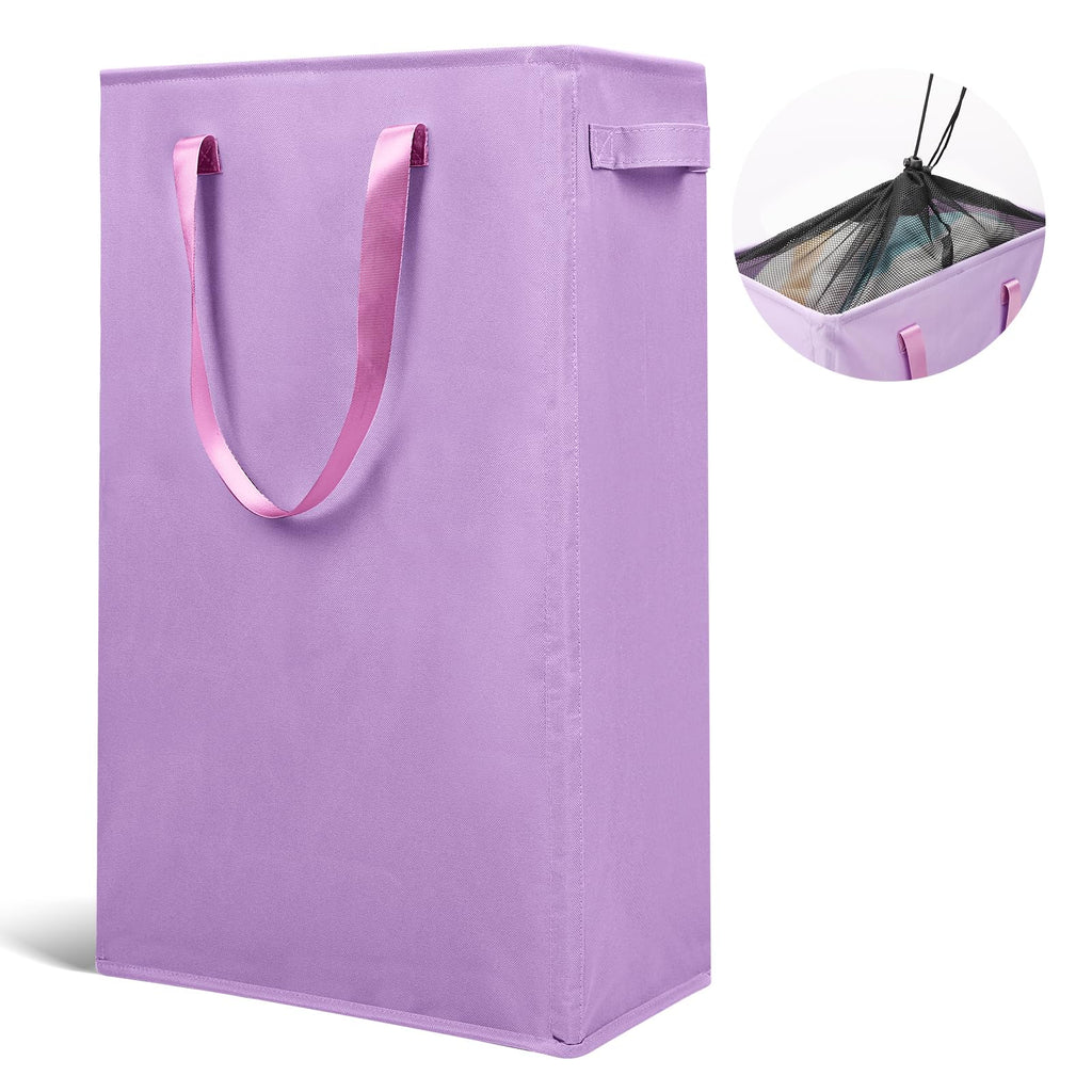 Odonata Slim Laundry Hamper Handles Collapsible Laundry Basket Thin Dirty Clothes Basket Narrow Laundry Bag Foldable Dirty Hamper 45L (Beige)