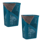 Mind Reader Slim Laundry Hamper with Lid, 60L Clothes Basket, Ventilated Plastic, Black