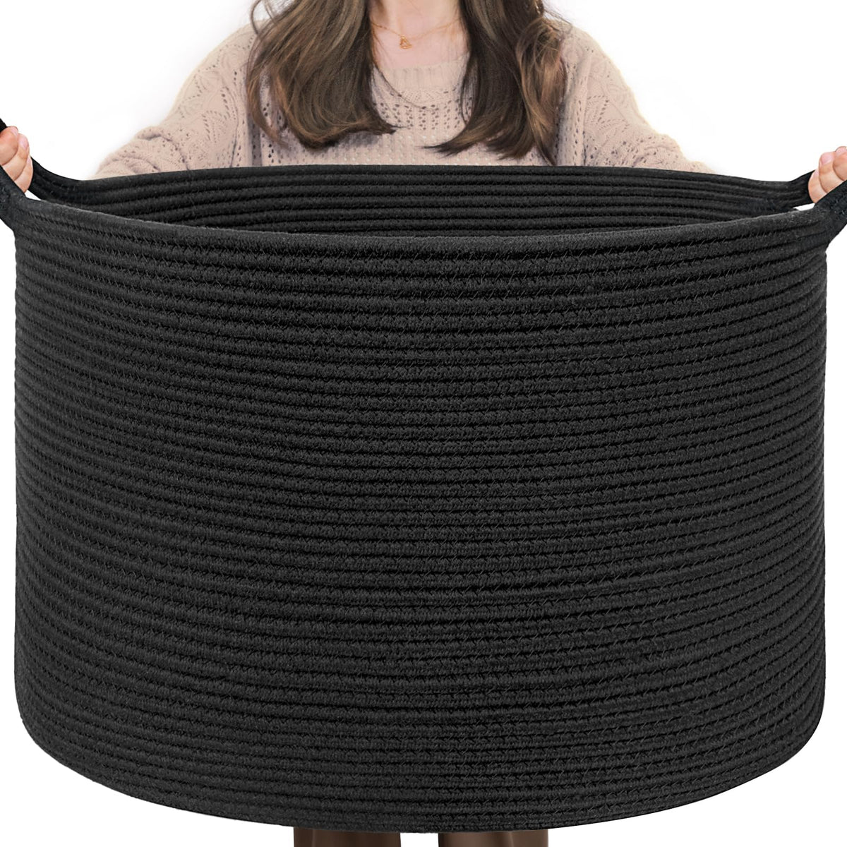 INDRESSME XXXLarge Woven Rope Blanket Basket Living Room Brown, 90L