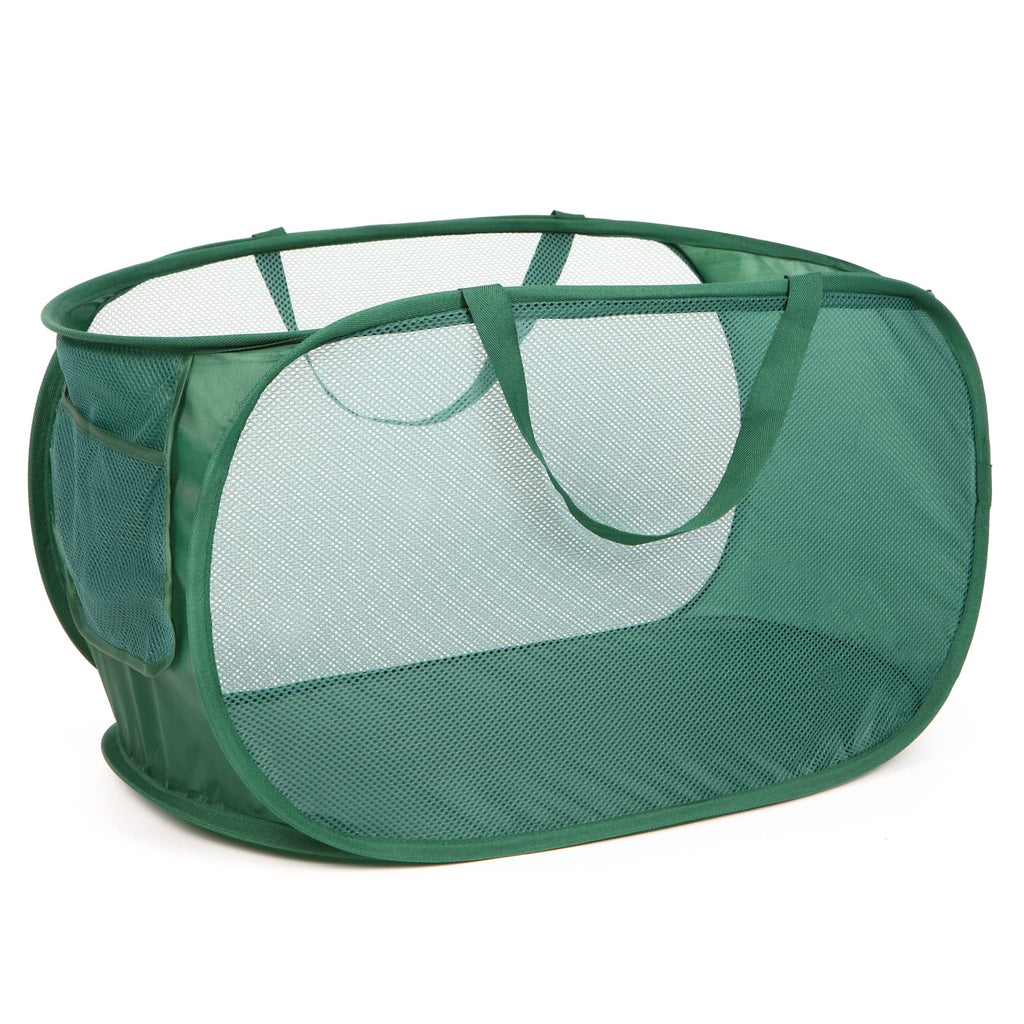 4 Pack Durable Collapsible Laundry Baskets, Mesh Foldable Laundry Basket, Pop Up Laundry Hamper with Pocket, Clothes Hamper with Reinforced Handles for Laundry, Bathroom, Kids Room, Dorm or Travel