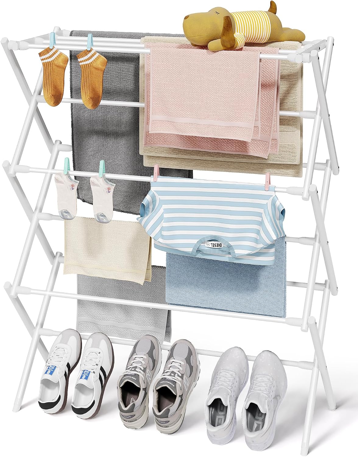 Sakugi Foldable 3-Tier Clothes Drying Rack 37.4" H with Non-Slip Feet