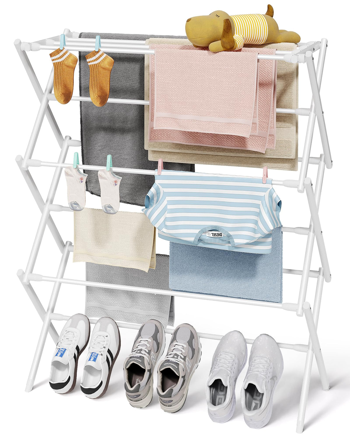 Sakugi Foldable 3-Tier Clothes Drying Rack 37.4" H with Non-Slip Feet
