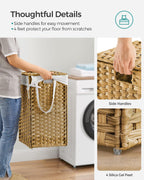 SONGMICS Laundry Hamper with Lid, 17.2 Gallon (65 L) Synthetic Rattan Clothes Laundry Basket with Lid and Handles, Foldable, Removable Liner, Goose Yellow ULCB165N01