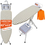 Ironing Board, 43"×13" with Iron Rest, 7 Adjustable Height & Clothes Shelf