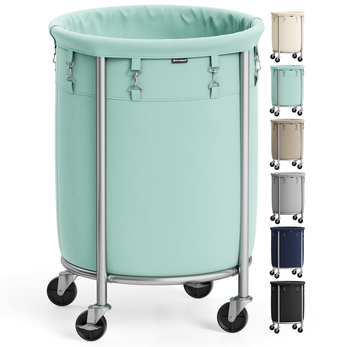SONGMICS Laundry Basket with Wheels, 110L, Steel Frame, Removable Bag