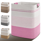 Laundry Hamper, 85L Tall Laundry Basket with Leather Handles, Rectangle Large Clothes Hamper for Organizing, Cotton Woven Laundry Baskets Storage Hampers for Bedroom, Nursery, Living Room