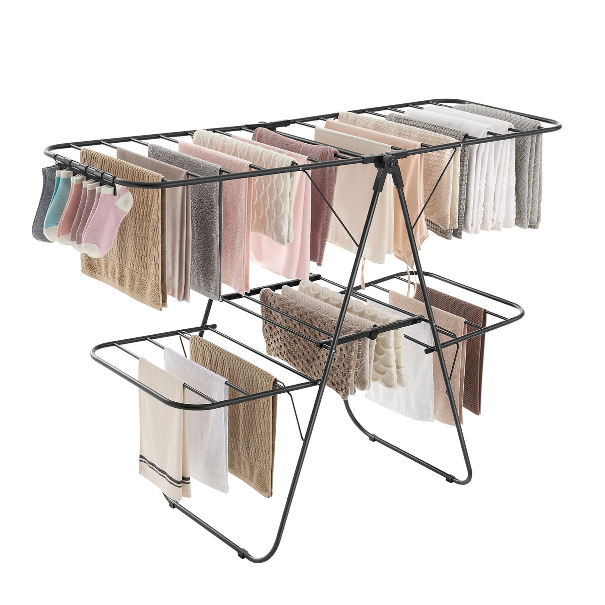 SONGMICS Clothes Drying Rack, Foldable Space-Saving Steel Laundry Rack