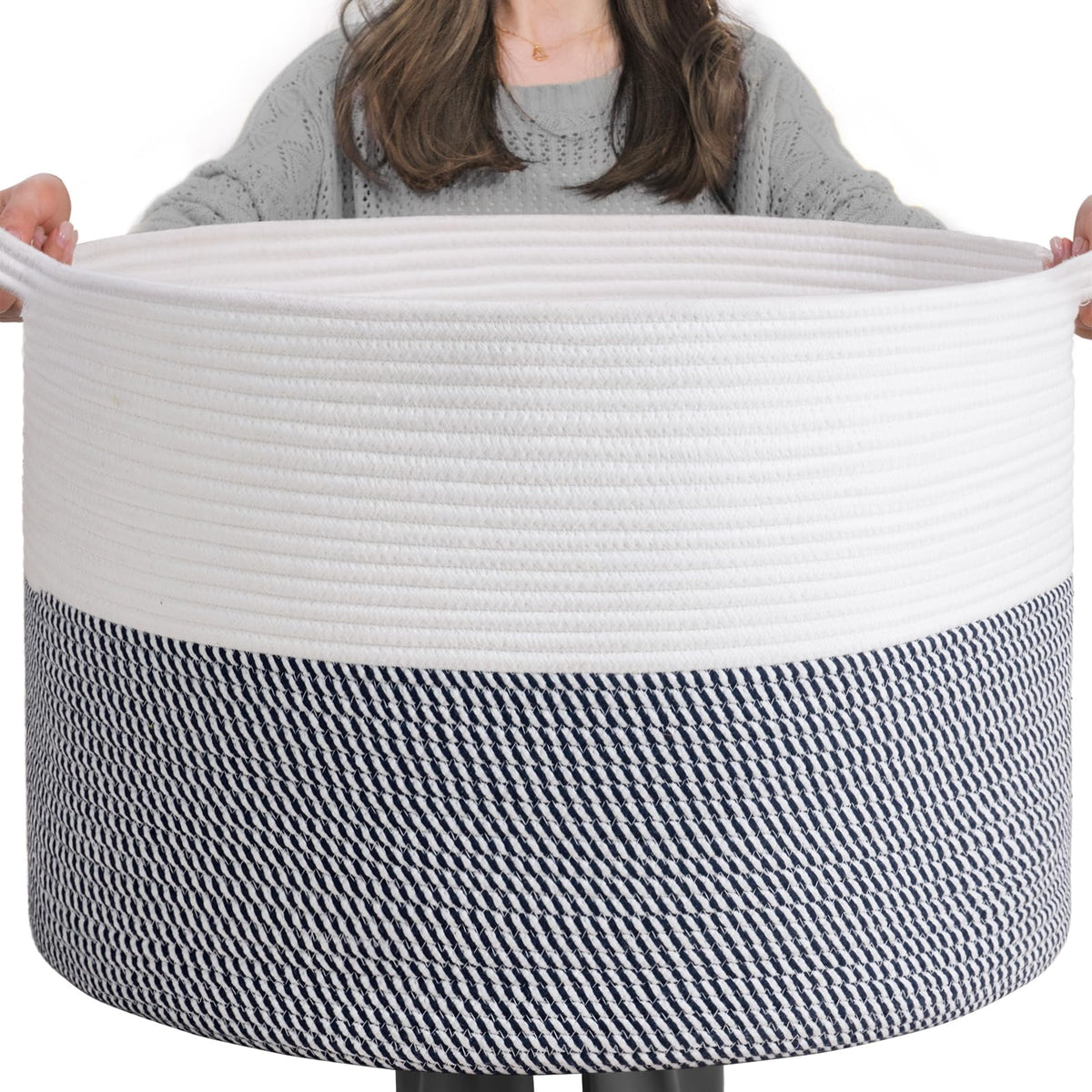 INDRESSME XXXLarge Woven Rope Blanket Basket Living Room Brown, 90L