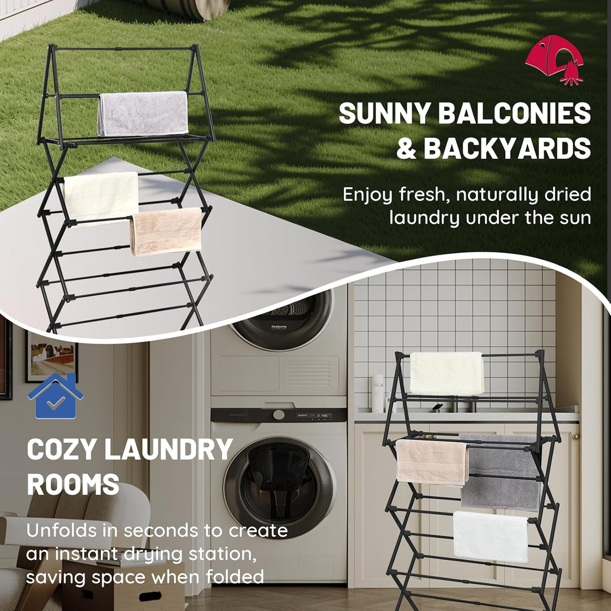 ZOES HOMEWARE 4 Tier Clothes Drying Rack Foldable | Foldable Clothing Drying Rack | Laundry Drying Rack Collapsible for Laundry Room, Dorm, Expandable Sturdy Metal Design | Black 29"L x 11.5"W x 53"H