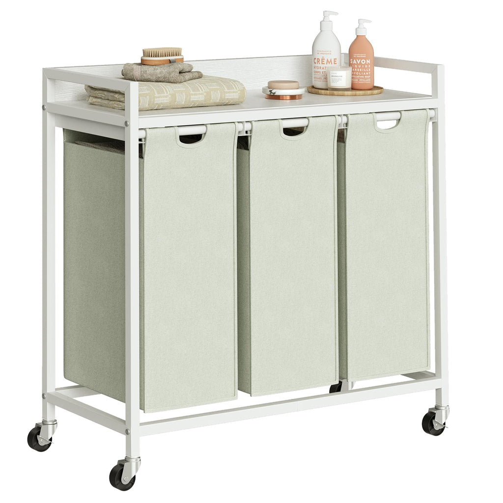 Herture Laundry Hamper with Shelf, Laundry Basket 4 Section, Laundry Sorter with Pull-Out Removable Large 4 Color Bags and Movable Wheels, Metal Frame, 4 x 15.87 Gallons (60L), Rustic Brown PF07XLN