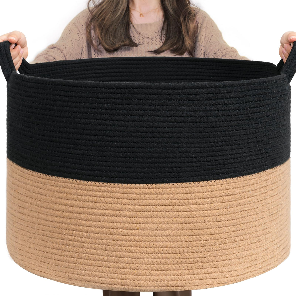 INDRESSME XXXLarge Woven Rope Blanket Basket Living Room Brown, 90L