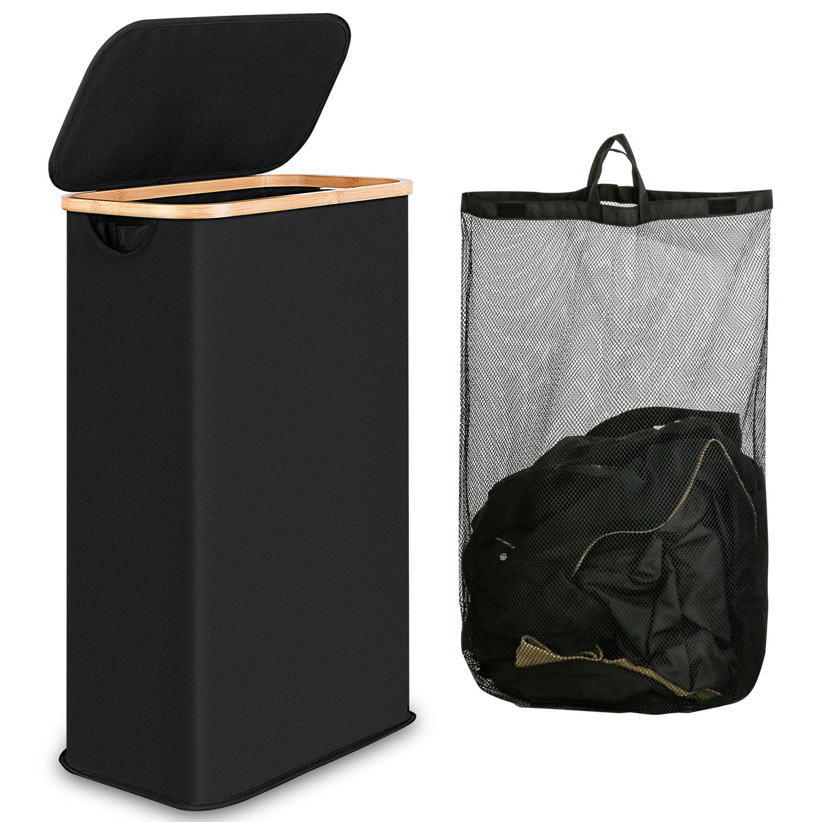 IEGrow Laundry Hamper with Lid,110L Laundry Basket with Mesh Bags,Black