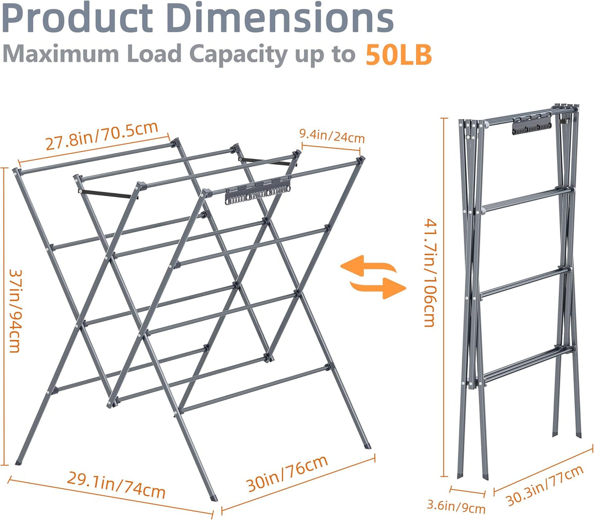 Drying Rack Clothing,12 Drying Poles with Sock Clips Clothes Drying Rack
